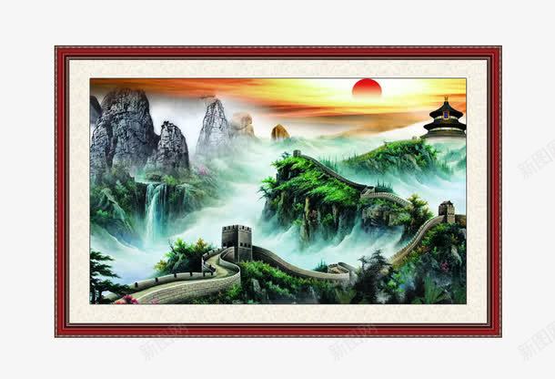 山水风景画长城挂画png免抠素材_新图网 https://ixintu.com 书房挂画 产品实物 山水挂画 山水画 挂画 有框画 玄关挂画 金色长城 长城装饰画 风景画