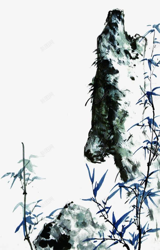 水墨山水画png免抠素材_新图网 https://ixintu.com 中国画 中国风 山水画 水墨 蓝色