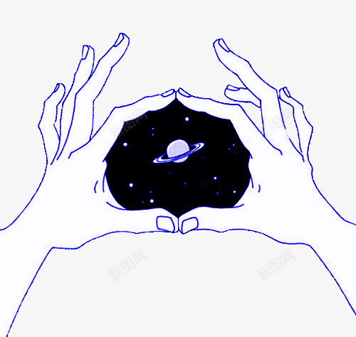 蒸汽波风格手绘双手圈着星空图png免抠素材_新图网 https://ixintu.com 免抠下载 卡通手绘 实物 手绘 蒸汽波风格 装饰