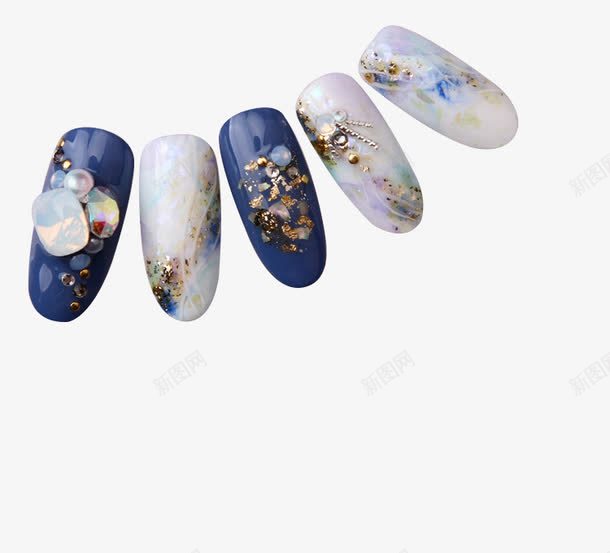蓝色花纹甲片png免抠素材_新图网 https://ixintu.com 卡通 手绘 甲片 白色 紫色 美甲 美甲图 花纹 蓝色