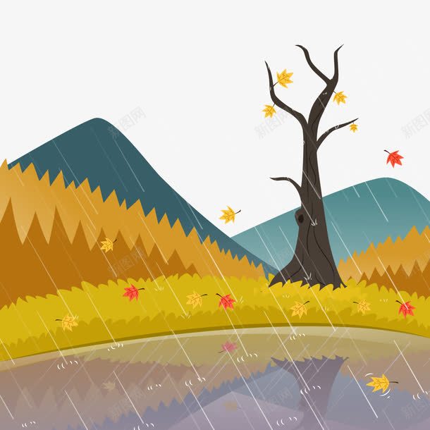 秋天的雨png免抠素材_新图网 https://ixintu.com 下雨 秋雨 落叶 黄色