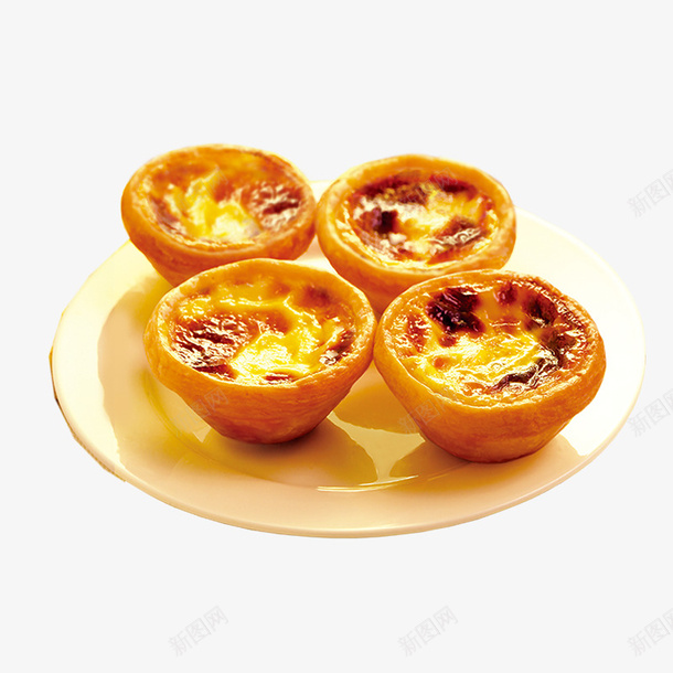 盘子里的蛋挞png免抠素材_新图网 https://ixintu.com 免抠美食 四个蛋挞 甜品 盘子里的蛋挞 金色蛋挞