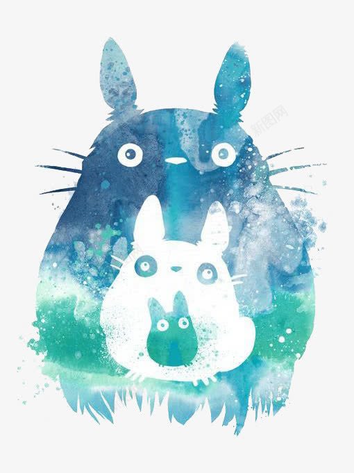水彩龙猫png免抠素材_新图网 https://ixintu.com 手绘 水彩 蓝色 龙猫