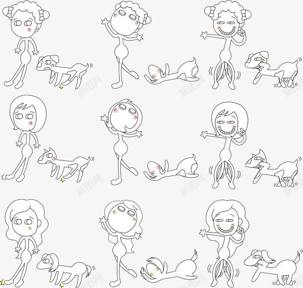 卡通女孩和狗png免抠素材_新图网 https://ixintu.com 创意插画设计 卡通 卡通人物 卡通贺卡封面 女孩和狗 小狗 手绘 手绘人 手绘插画 手绘狗狗 简笔画