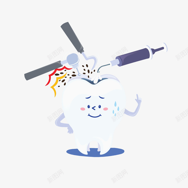 手绘补牙的牙齿png免抠素材_新图网 https://ixintu.com 修补 创意 手绘卡通 流汗 牙齿 白色 简约