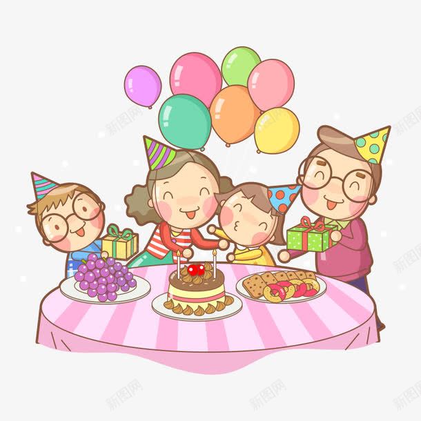 卡通人物png免抠素材_新图网 https://ixintu.com 一家人 人物 卡通 卡通人物 女孩 小女孩 少女 彩绘 插画 生日气球 蛋糕
