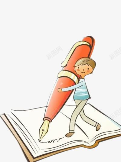 拿笔写字的男孩png免抠素材_新图网 https://ixintu.com 书本 卡通 彩色 钢笔