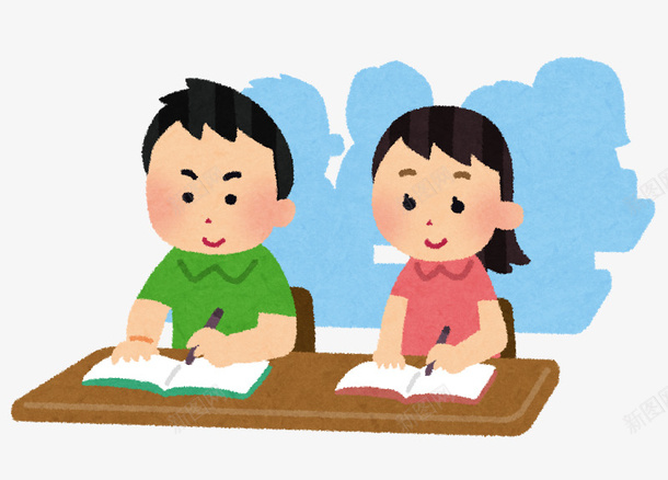 水彩做作业的男孩女孩png免抠素材_新图网 https://ixintu.com 书本 做作业 卡通手绘 同学 女孩 学生 水彩 男孩 课桌
