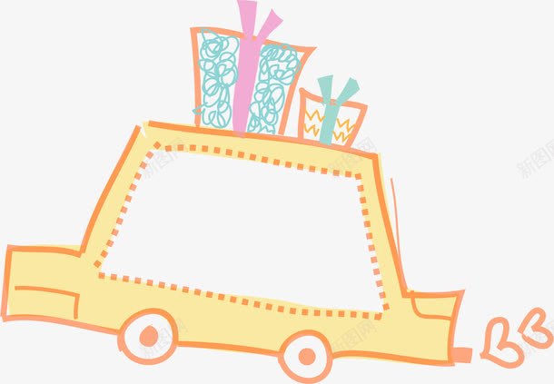 汽车边框png免抠素材_新图网 https://ixintu.com AI 卡通 手绘 插图 插画 汽车 礼品 礼物 礼盒 线条 背景 边框 黄色
