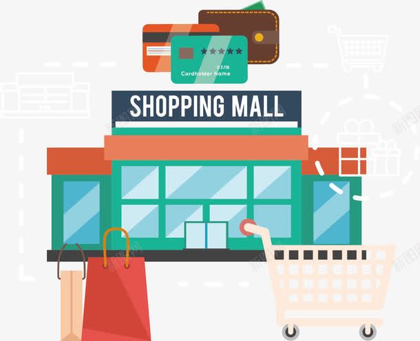 创意扁平化卡通矢量图ai免抠素材_新图网 https://ixintu.com MALL SHOPPING 创意设计 卡通素材 扁平化 网购 购物 购物中心 购物袋 购物车 钱包 银行卡 矢量图