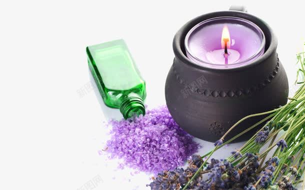 天然SPA用品集png免抠素材_新图网 https://ixintu.com spa休闲 spa用品 养生 火炉 瓶子 紫色晶体 紫色蜡烛 花朵 芳香疗法 薰衣草 香薰