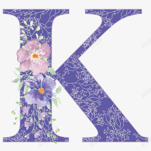 卡通手绘紫色字母Kpng免抠素材_新图网 https://ixintu.com 创意 动漫动画 卡通手绘 看图识字卡,看图识字 简约 紫色的字母K 花朵装饰