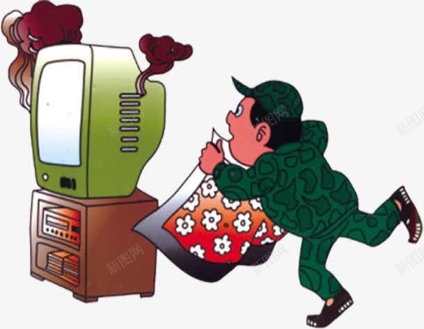 家电着火png免抠素材_新图网 https://ixintu.com 卡通 扑灭 消防知识 电视机 紧急救火