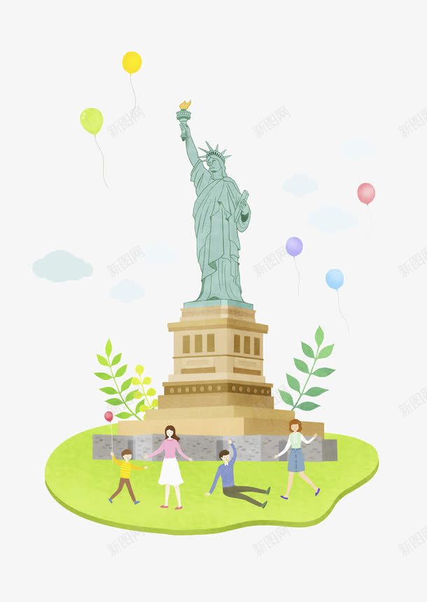 自由女神像手绘插画png免抠素材_新图网 https://ixintu.com 地标 旅游 气球 纽约 美国 自由女神像手绘插画 艺术