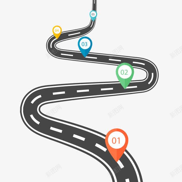道路导航矢量图ai免抠素材_新图网 https://ixintu.com PPT素材 弯道 数字 路线 矢量图