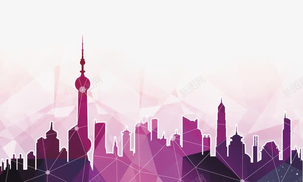 城市剪影png免抠素材_新图网 https://ixintu.com 东方明珠 剪影 城市 晶格 紫色渐变 高楼林立