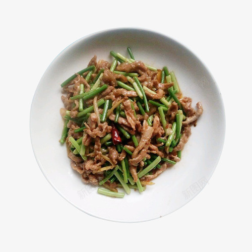 白色盘子装点的美食蒜台炒肉png免抠素材_新图网 https://ixintu.com 家常菜 小炒美食 炒菜 白色盘子 蒜台炒肉 蒜苔炒肉 蒜薹肉丝