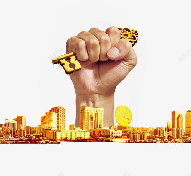 手拿金钥匙png免抠素材_新图网 https://ixintu.com 商业地产 地产 地产广告 开盘 房地产 房地产海报 金色房地产图片