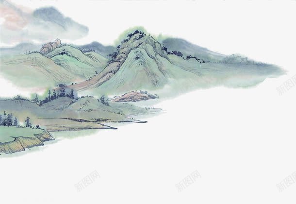 手绘水墨山峰春日png免抠素材_新图网 https://ixintu.com 山峰 春日 水墨