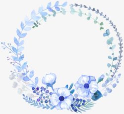 素雅促销花环蓝色水彩手绘花环高清图片
