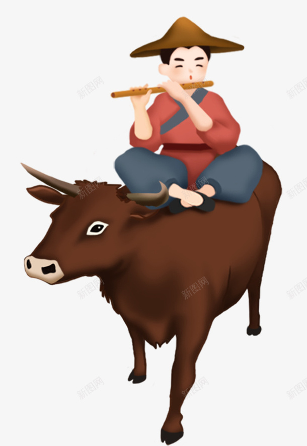 手绘牧童插画psd免抠素材_新图网 https://ixintu.com 卡通手绘 放牛 放牛的孩子 春天 清明节 牧童