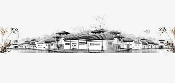 江南山水png免抠素材_新图网 https://ixintu.com 居民区 房子 水上房子 江南风景 黑白图片