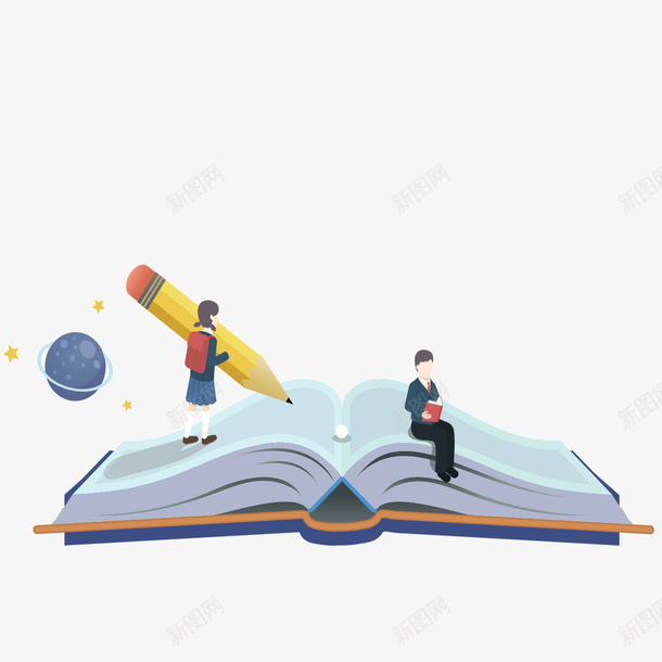 手绘学生教育读书学习png免抠素材_新图网 https://ixintu.com 书包 学生 手绘 星星 星球 校服 看书 读书 铅笔