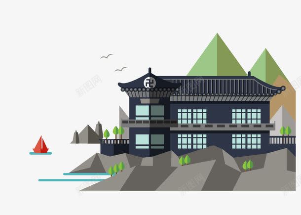 古风佛教建筑楼png免抠素材_新图网 https://ixintu.com 佛教 创意 卐 卡通 古风 多彩 山水 建筑楼 手绘