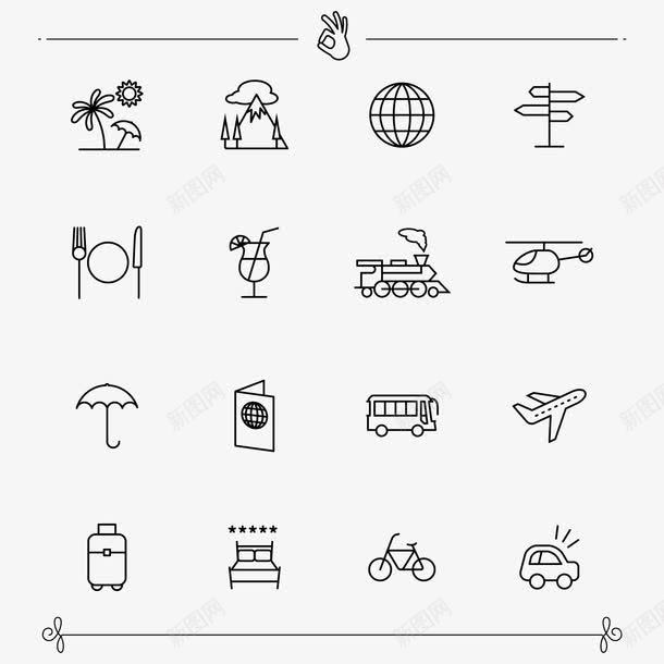 手绘度假图标矢量图eps_新图网 https://ixintu.com 度假图标 手绘 旅游 海滩 火车 行李箱 飞机 矢量图