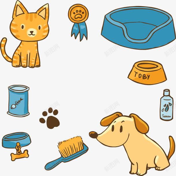 卡通宠物png免抠素材_新图网 https://ixintu.com 小狗 小猫咪 狗盆 罐头