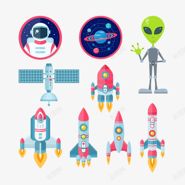 扁平化航空火箭png免抠素材_新图网 https://ixintu.com 太空 太空遨游 扁平化 星球 火箭 矢量外星人 航天员 航空 飞翔