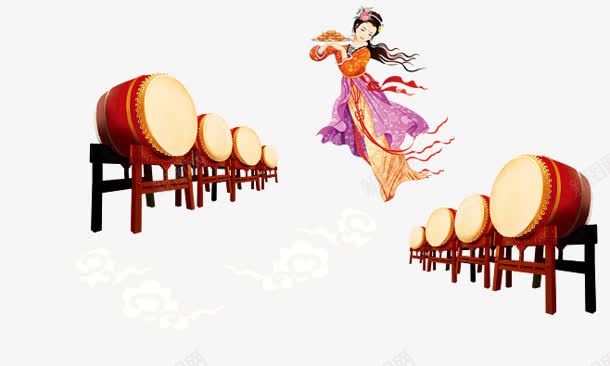 大鼓吹笛子的美女祥云png免抠素材_新图网 https://ixintu.com 大鼓 祥云 笛子 素材 美女