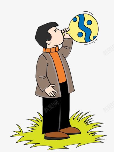小伙子吹气球png免抠素材_新图网 https://ixintu.com 卡通 素材 绿草 青年