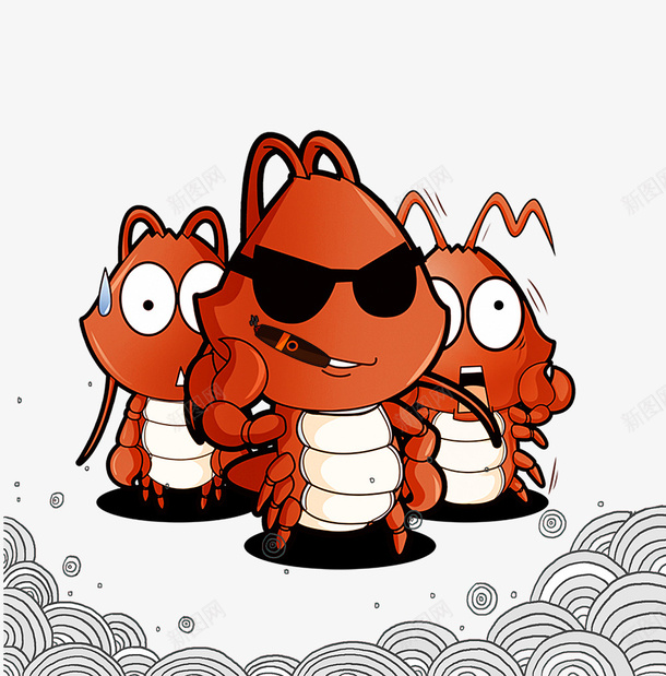 卡通站立的小龙虾png免抠素材_新图网 https://ixintu.com 卡通 小龙虾 惊讶的小龙虾 海浪装饰 站立的 红色小龙虾
