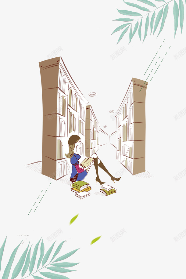 小清新手绘图书馆元素psd免抠素材_新图网 https://ixintu.com 书架 书籍 免扣 图书馆 学习 小清新 手绘 看书
