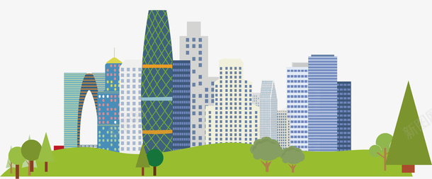 城市里的高楼大厦和公园矢量图ai免抠素材_新图网 https://ixintu.com 公园 创意 城市 市区 绿化 高楼大厦 矢量图