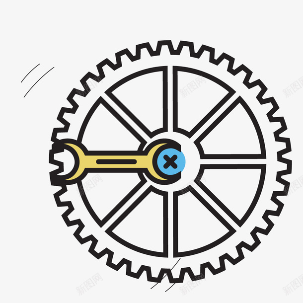 卡通扳手和齿轮简图png免抠素材_新图网 https://ixintu.com 卡通 圆形齿轮 工具 手绘图 扳手 简笔 线条