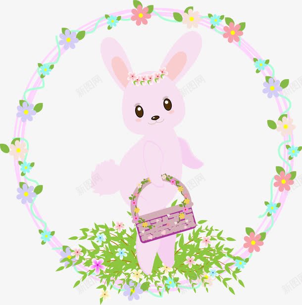 可爱的小灰兔花环png免抠素材_新图网 https://ixintu.com 可爱小兔子 小兔子花环 浪漫花环 矢量素材 花环标题框