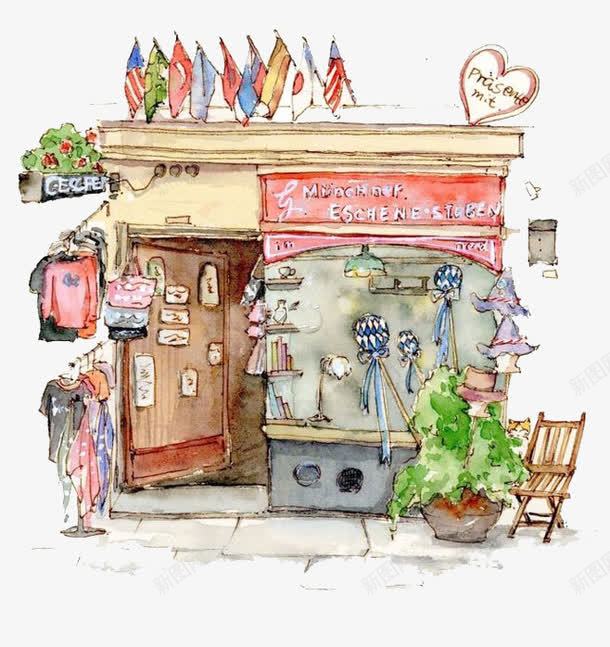 水彩商店png免抠素材_新图网 https://ixintu.com 卡通 商店 手绘 杂货铺 水彩 红色 装饰