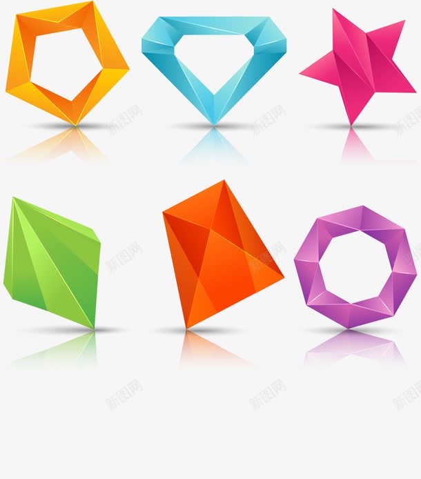 手绘低多边形形状矢量图ai免抠素材_新图网 https://ixintu.com 六边形 几何形状 手绘 星星 立体 菱形 矢量图