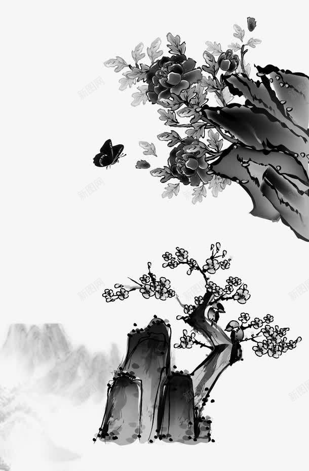 山水诗意png免抠素材_新图网 https://ixintu.com 国画 山水 灰色 画册