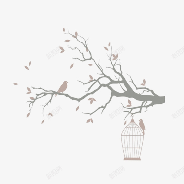 清新手绘树枝鸟笼小鸟psd免抠素材_新图网 https://ixintu.com 国画 小鸟 手绘 树枝 水墨画 水彩画 清新 鸟笼