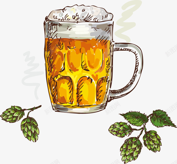 手绘装饰插图夏日冰啤酒插画png免抠素材_新图网 https://ixintu.com 冰 冰镇 啤酒 啤酒花 夏日 手绘 插画 装饰插图