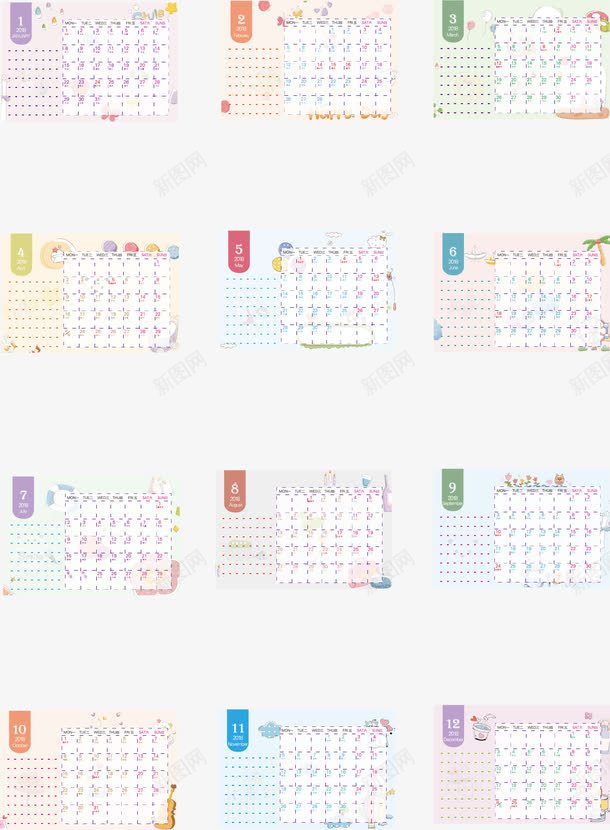 卡通2018台历png免抠素材_新图网 https://ixintu.com 2018台历设计 2018新年台历模版 2018新年日历 2018新年日历模板 新年快乐2018商务台历 狗年台历 狗年挂历 狗年日历