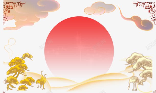 红日png免抠素材_新图网 https://ixintu.com 中国风 松柏 祥云 红日