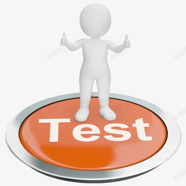 站在测试按钮上的3D小人png免抠素材_新图网 https://ixintu.com 3D小人 TEST 按钮 测试 调查 问卷 问卷调查