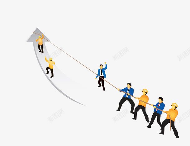 手绘拉绳拔河png免抠素材_新图网 https://ixintu.com 人物 卡通 手绘 拉 拉绳子 箭头 绳子