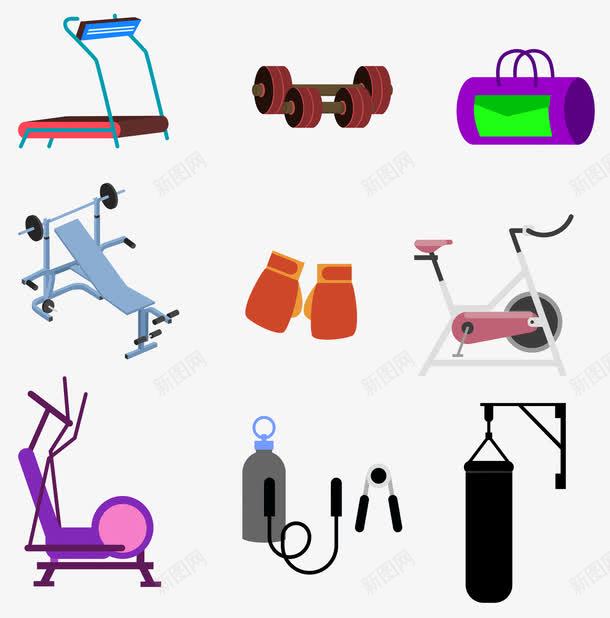 健身器材png免抠素材_新图网 https://ixintu.com nbs 举重 健身 健身器材 健身房墙画 健身设备 健身跑步 卡通 哑铃 手绘 运动 锻炼