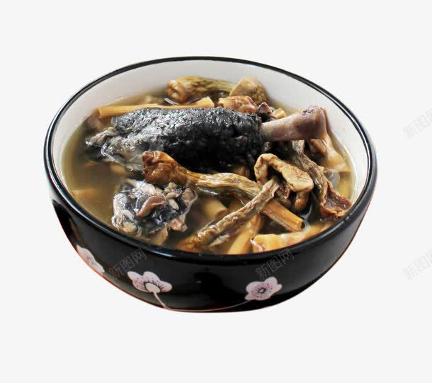 一碗松茸乌鸡汤png免抠素材_新图网 https://ixintu.com 乌鸡 地方菜 时令菜 松茸 特色餐饮 美食 黑底白花碗