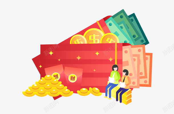 创意扁平金币红包元素png免抠素材_新图网 https://ixintu.com 元素 创意 扁平 插画 渐变风格 红包 金币
